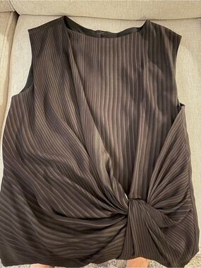 MM Lafleur Black Pinstripe Twist-Front Bkouse